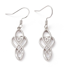 Honeyhandy Brass Dangle Earrings, Trinity Knot/Triquetra, Platinum, 40mm, Pin: 0.6mm