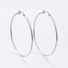 Honeyhandy 304 Stainless Steel Big Hoop Earrings, Hypoallergenic Earrings, Ring Shape, Stainless Steel Color, 12 Gauge, 59~61x2mm, Pin: 0.7~1.3x0.68mm