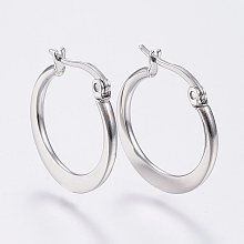 Honeyhandy 304 Stainless Steel Hoop Earrings, Hypoallergenic Earrings, Flat Ring Shape, Stainless Steel Color, 19~21x2mm, Pin: 0.7x1mm