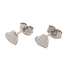 Honeyhandy Non-Tarnish 304 Stainless Steel Heart Stud Earrings for Women, Stainless Steel Color, 6x7mm, Pin: 0.8mm