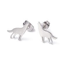 Honeyhandy Wolf 304 Stainless Steel Stud Earrings for Women, Stainless Steel Color, 11x11mm, Pin: 0.7mm