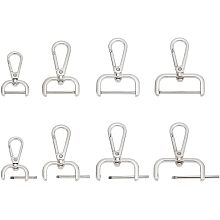 PandaHall Elite 8pcs D-Rings Swivel Snap Hooks 4 Sizes Rotatable Push Gate Clip Platinum D Ring Swivel Lobster Claw Clasp Removable Snap Hooks Trigger Clips for DIY Bag Purse Keychain ID Tags Craft