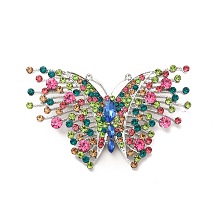 Honeyhandy Colorful Rhinestone Butterfly Lapel Pin, Alloy Brooch for Women, Platinum, 40x68x4mm, Pin: 0.7mm