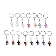 Honeyhandy Mushroom Natural & Synthetic Gemstone Keychain, Stone Lucky Pendant Keychain, with Iron Findings, 8.35cm