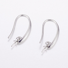 Honeyhandy Brass Earring Hooks, For Half Drilled Beads, Long-Lasting Plated, Cadmium Free & Nickel Free & Lead Free, Real Platinum Plated, 24x3x2.5mm, 18 Gauge, Pin: 1mm