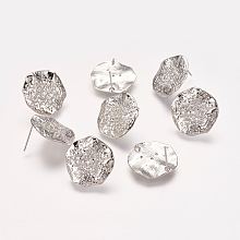 Honeyhandy Brass Stud Earring Findings, with Loop, Lotus Leaf, Platinum, 14mm, Hole: 0.2mm, Pin: 0.6mm