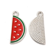 Honeyhandy Alloy Enamel Pendants, Watermelon Charm, Platinum, Red, 22.5x10x1mm, Hole: 2mm