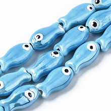 Honeyhandy Handmade Porcelain Ceramic Beads Strands, Bright Glazed Porcelain, Fish, Dodger Blue, 19x10x8mm, Hole: 1.5mm, about 17pcs/strand, 12.40 inch(31.5cm)