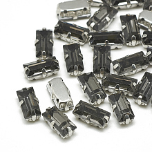 Honeyhandy Sew on Rhinestone, Multi-strand Links, Glass Rhinestone, with Brass Prong Settings, Garments Accessories, Faceted, Rectangle, Platinum, Black Diamond, 10.5x5.5x4mm, Hole: 1mm