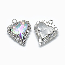 Honeyhandy Glass Rhinestone Pendants, with Platinum Tone Brass Findings, Heart, Crystal AB, 21x16.5x6mm, Hole: 2mm