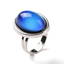 Honeyhandy Glass Oval Mood Ring, Temperature Change Color Emotion Feeling Alloy Adjustable Ring for Women, Platinum, Inner Diameter: 17.6~19.3mm