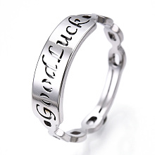 Honeyhandy Non-Tarnish 304 Stainless Steel Word Good Luck Adjustable Ring for Women, Stainless Steel Color, US Size 6 1/2(16.9mm)