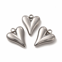 Honeyhandy 304 Stainless Steel Pendants, Heart Charm, Stainless Steel Color, 15x12x3.5mm, Hole: 1.8mm