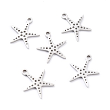 Honeyhandy 304 Stainless Steel Charms, Laser Cut, Manual Polishing, Starfish, Stainless Steel Color, 14x13x1mm, Hole: 1.5mm