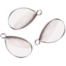 Pandahall Elite 200PCS Drop Stainless Steel Pendant Cabochon Settings Bezel Pendant Trays for Jewelry Making DIY Findings 17.5x10.5x1.5mm, Hole 1.6mm