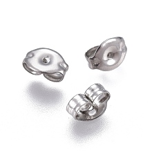 Honeyhandy 304 Stainless Steel Ear Nuts, Earring Backs, Stainless Steel Color, 6x4.5x3mm, Hole: 0.8mm