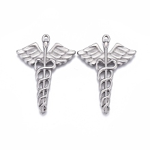 Honeyhandy 304 Stainless Steel Pendants, Caduceus Symbol for Medicine, Stainless Steel Color, 35x25x2mm, Hole: 1.6mm