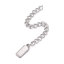 Honeyhandy 304 Stainless Steel Chain Extender, Curb Chain, with 202 Stainless Steel Charms, Rectangle, Stainless Steel Color, 63mm, Link: 3.7x3x0.5mm, Rectangle: 10.5x4x1mm