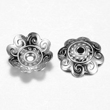 Honeyhandy 201 Stainless Steel Bead Caps, Flower, 8-Petal, Stainless Steel Color, 10.5x1mm, Hole: 1mm