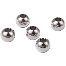 UNICRAFTALE 20PCS Stainless Steel Round European Beads Small Hole Charms for Jewelry Bracelet Necklace Making 8x6.5mm, Hole 3.5mm