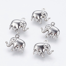 Honeyhandy 304 Stainless Steel Charms, Elephant, Stainless Steel Color, 14.5x15x5mm, Hole: 1mm