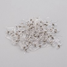 Honeyhandy Eco-Friendly Plastic Earring Hooks, with 304 Stainless Steel Beads and Horizontal Loop, Round, Stainless Steel Color, 15.5x8x0.7mm, Hole: 1.2mm, Pin: 0.5mm