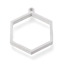 Honeyhandy 304 Stainless Steel Open Back Bezel Pendants, For DIY UV Resin, Epoxy Resin, Pressed Flower Jewelry, Hexagon, Matte Stainless Steel Color, 30.5x24x3mm, Hole: 2mm, Inner Size: about 24x21mm