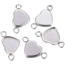 Pandahall Elite 100pcs Heart Blank Bezel Pendant Trays Stainless Steel Cabochon Connector Links Pendant Blank Cabochon Base Setting Trays DIY Jewelry 11x20x2mm