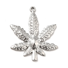 304 Stainless Steel Pendants, Pot Leaf/Hemp Leaf Shape, Stainless Steel Color, 35.5x30x3.5mm, Hole: 2mm