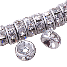 PandaHall Elite Flat Round 316 Stainless Steel Crystal Rhinestone Bead Spacers Size 6x3mm, about 20pcs/bag