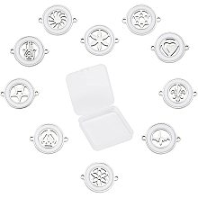 SUNNYCLUE 1 Box 10 Patterns Stainless Steel Links Connectors Charms Hollow Flower Star Flat Round Links Pendants with White Rubber Ring for DIY Crafts Jewelry Making Supplies