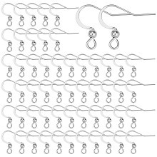 SUNNYCLUE 100Pcs 304 Stainless Steel French Earring Hooks, Flat Earring Hooks, Ear Wire, with Horizontal Loop, Stainless Steel Color, 15~17x18mm, Hole: 2mm, Pin: 0.7mm