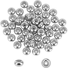 UNICRAFTALE About 50pcs 7mm Stainless Steel Sliding Beads with Rubber Inside Rondelle Slider Beads Stopper Beads for Jewelry Making DIY, Stainless Steel Color Rubber Hole 1mm