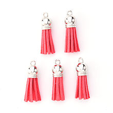 Honeyhandy Faux Suede Tassel Pendant Decorations, with CCB Plastic Cord Ends, Platinum, 33~35x10mm, Hole: 2.5mm