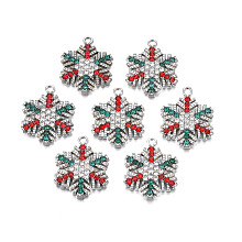 Rack Plating Alloy Pendants, with Colorful Rhinestone, Cadmium Free & Nickel Free & Lead Free, Chirstmas Snowflake, Platinum, 24x19.5x2mm, Hole: 1.8mm