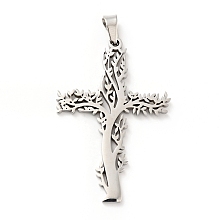 Honeyhandy 201 Stainless Steel Pendants, Cross with Tree, Stainless Steel Color, 47x31.5x2mm, Hole: 6.5x4mm