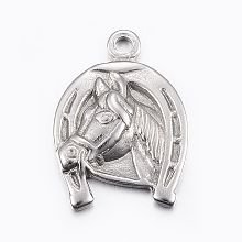 Honeyhandy 304 Stainless Steel Pendants, Horse with Horseshoes, Stainless Steel Color, 24.5x17x3mm, Hole: 2mm