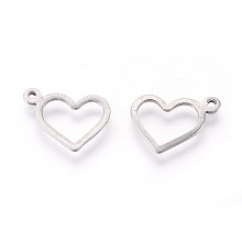 Honeyhandy 304 Stainless Steel Open Charms, Heart, Stainless Steel Color, 10x14x0.8mm, Hole: 1mm