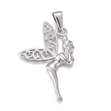 Honeyhandy 304 Stainless Steel Pendants, Fairy, Stainless Steel Color, 40x31x3mm, Hole: 4.5x9.5mm