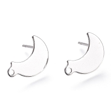 Honeyhandy 304 Stainless Steel Stud Earring Findings, Moon, Stainless Steel Color, 14.5x9.5x0.8mm, Hole: 1.4mm, Pin: 0.8mm