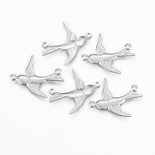 Honeyhandy 304 Stainless Steel Pendants, Swallow, Stainless Steel Color, 20x17x1mm, Hole: 1mm