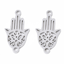 Honeyhandy 201 Stainless Steel Links connectors, Laser Cut, Hamsa Hand/Hand of Fatima/Hand of Miriam, Stainless Steel Color, 18x10x1mm, Hole: 1.4mm