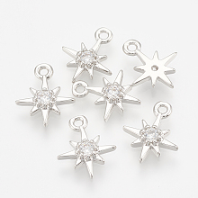 Honeyhandy Brass Cubic Zirconia Charms, Star, Nickel Free, Real Platinum Plated, 10.5x8.5x2mm, Hole: 1mm