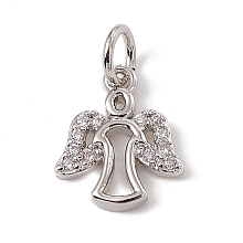 Honeyhandy Brass Micro Pave Cubic Zirconia Charms, with Jump Rings, Angel Charms, Platinum, 12x10x1.5mm, Hole: 3.4mm