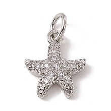 Honeyhandy Brass Micro Pave Cubic Zirconia Charms, with Jump Rings, Starfish Charms, Platinum, 13.5x10.5x2mm, Hole: 3.4mm