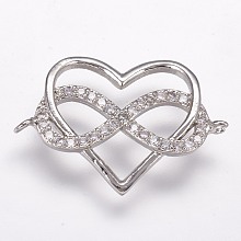 Honeyhandy Brass Micro Pave Cubic Zirconia Links, Heart and Infinity, Polyamory Charm, Platinum, 15x22.5x2mm, Hole: 1mm