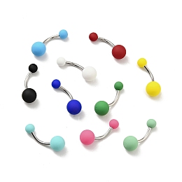 Honeyhandy 10Pcs Acrylic Round Beaded Curved Barbell, 304 Stainless Steel Piercing Navel Ring for Women, Mixed Color, 23.5x8mm, Pin: 1.6mm