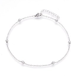 Honeyhandy 304 Stainless Steel Cable Chain Anklets, Stainless Steel Color, 9 inch(22.8cm), 1.7mm