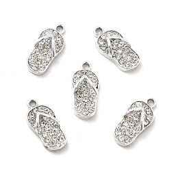 Alloy Rhinestone Pendants, Platinum Tone Flip-flops Charms, Crystal, 18x8.5x5.3mm, Hole: 1.5mm