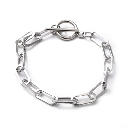 Honeyhandy 304 Stainless Steel Paperclip Chain Bracelets, with Toggle Clasps, Stainless Steel Color, 8 inch(20.2cm)